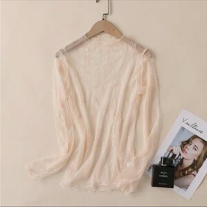BEIGE Sheer Lace Long Sleeve Top